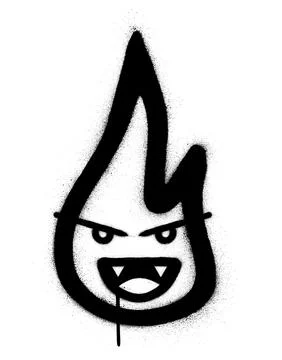 Graffiti evil flame character sprayed in black over white Stock Illustration