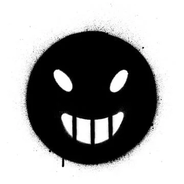 Graffiti evil smile icon sprayed in black and white Stock Illustration