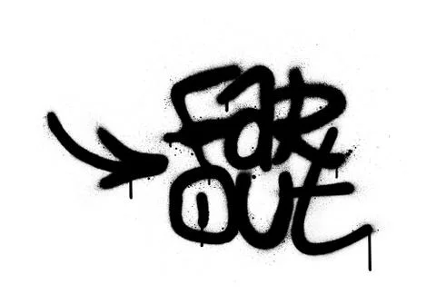 Graffiti far out text sprayed in black over white Stock Illustration