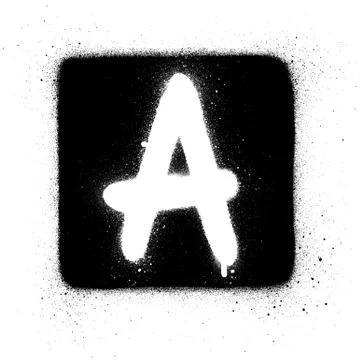Graffiti A font sprayed in white over black square Illustrazione stock