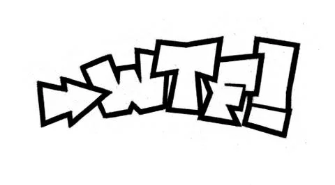 Graffiti font sprayed wtf abbreviation in black over white Stock Illustration