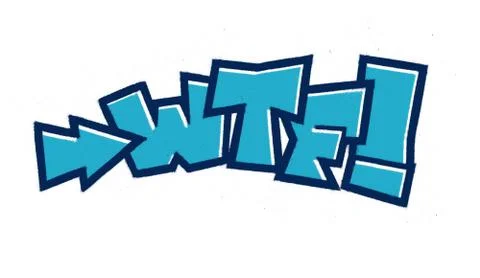 Graffiti font sprayed wtf abbreviation in blue over white Stock Illustration