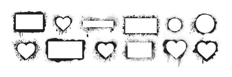 Graffiti frame ink set, vector grunge urban border, spraypaint liquid effect Illustrazione stock