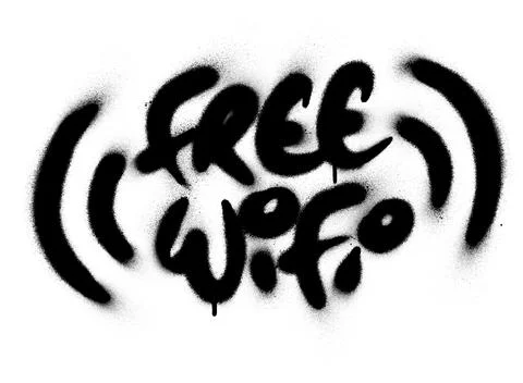 Graffiti free wifi text sprayed in black over white Stock Illustration