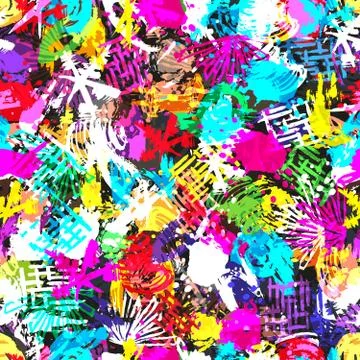 Graffiti on a geometric background seamless pattern 스톡 일러스트