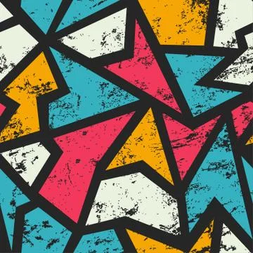 Graffiti geometric seamless pattern with grunge effect Stock Illustration