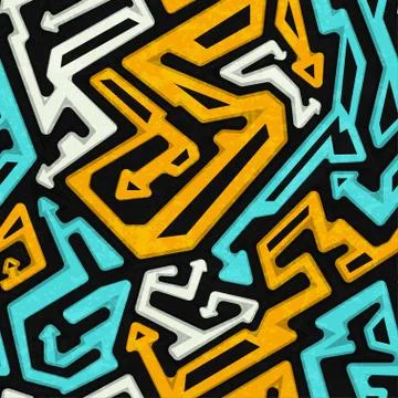 Graffiti geometric seamless pattern with grunge effect Stock Illustration