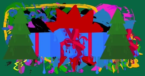 Graffiti gift box and pine tree animation Stock Footage 293116893