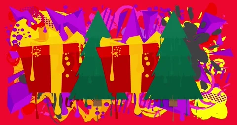 Graffiti gift box and pine tree Stock Footage 293116900