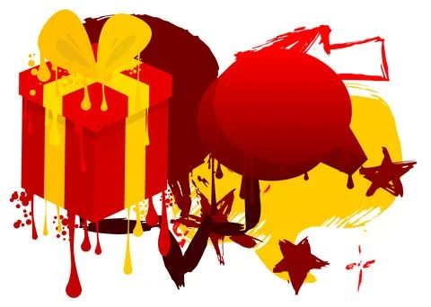 Graffiti Gift box with speech bubble. Holiday modern messaging sign street .. Stock Illustration