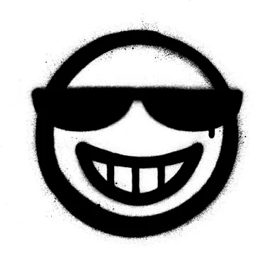 Graffiti grin icon with sunglasses sprayed in black over white Stock Illustration