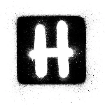 Graffiti H font sprayed in white over black square Stock Illustration