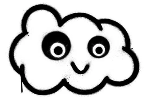 Graffiti happy cloud cartoon sprayed in black over white Stock Illustration