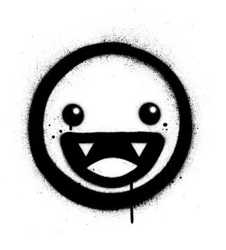 Graffiti happy icon with sharp teeth in black over white Stock Illustration
