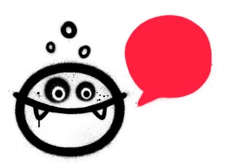 Graffiti happy monster with textballoon sprayed over white Stock-Illustration