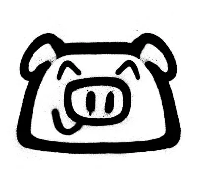Graffiti happy pig sprayed in black over white Stock Illustration