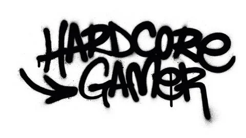 Graffiti hardcore gamer text sprayed in black over white Stock Illustration