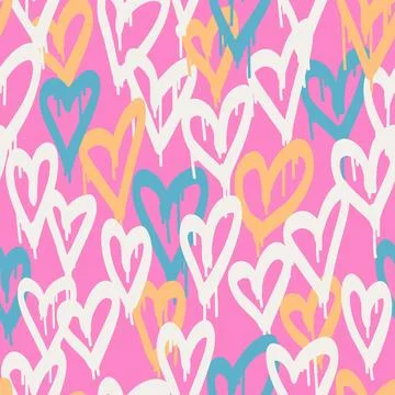 Graffiti hearts. Urban seamless pattern in street art style. Abstract print Stock Illustration