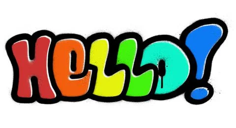 Graffiti hello bubble word sprayed in rainbow color over white Stock Illustration