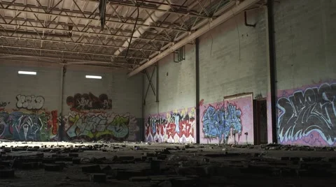 Graffiti Inside an Abandoned Factory Stock Footage 67449676