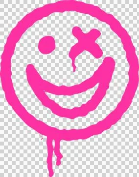 Graffiti-inspired smiley face winking and dripping in pink brush strokes on Stock-Illustration