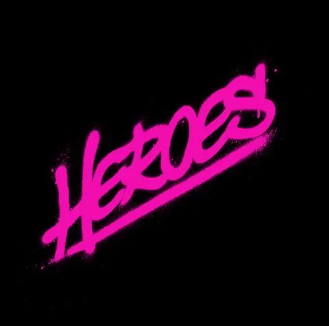 Graffiti isometric heroes word sprayed in pink over black Stock Illustration