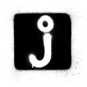 Graffiti J font sprayed in white over black square Stock Illustration