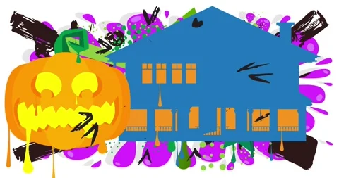 Graffiti Jack O' Lantern and House animation Stockbeeldmateriaal 288160613
