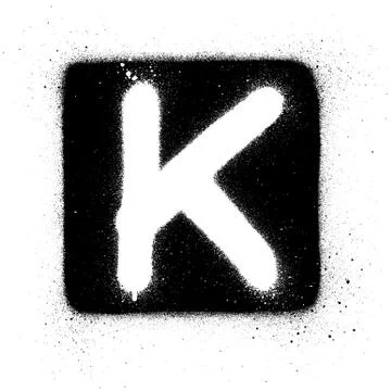 Graffiti K font sprayed in white over black square Stock Illustration