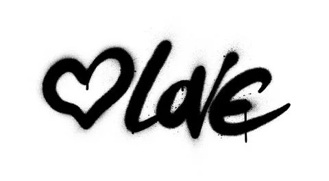 Graffiti love word with heart sprayed in black on white Stock Illustration