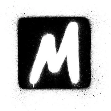 Graffiti M font sprayed in white over black square Stock Illustration