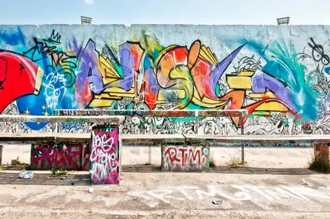 Graffiti on Mauerpark wall in Berlin Stock Photos