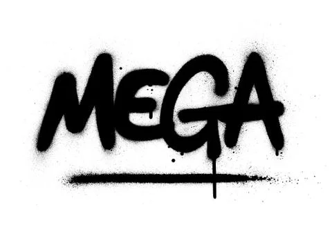 Graffiti mega word sprayed in black over white Stock Illustration