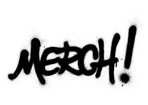 Graffiti merch word sprayed in black over white Stock Illustration
