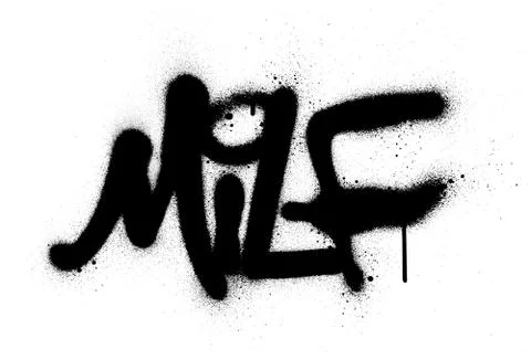 Graffiti milf abbreviation sprayed in black over white Stock Illustration