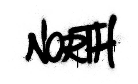 Graffiti north word sprayed in black over white Stock Illustration