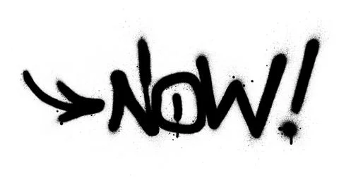 Graffiti now word sprayed in black over white Illustrazione stock