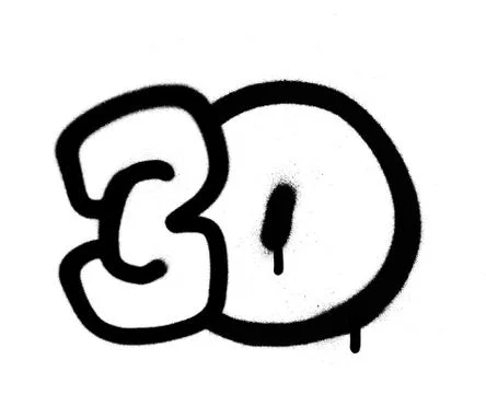Graffiti number 30 thirty sprayed in black on white Illustrazione stock