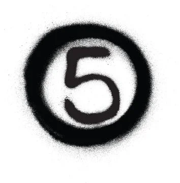 Graffiti number five 5 in circle sprayed in black over white Stock Illustration