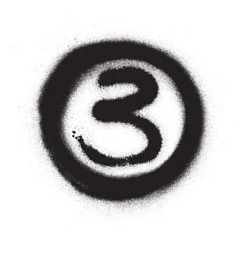 Graffiti number three 3 in circle sprayed in black over white Stock Illustration