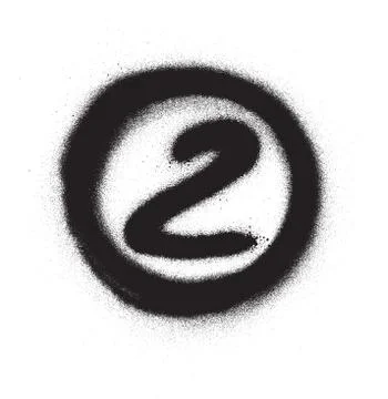 Graffiti number two 2 in circle sprayed in black over white Stock Illustration