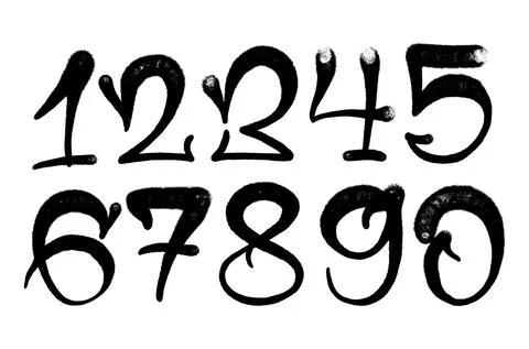 Graffiti numbers. set of numbers in the style of graffiti spray paint Illustrazione stock