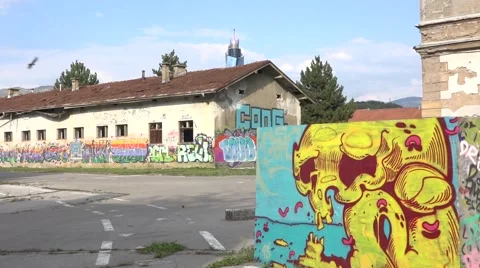 Graffiti on old buildings in Sarajevo Stock Footage 55027325