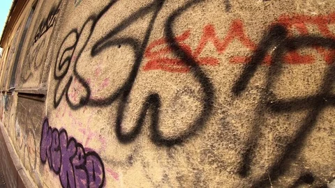 Graffiti On An Old House, Go Pro, 4K Stock Footage 122825786