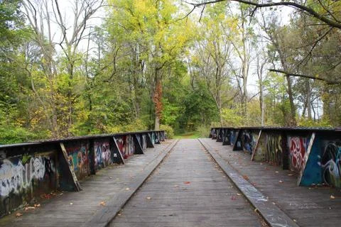 Graffiti on old rural railroad bridge Stock Photos
