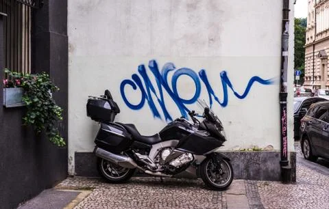 Graffiti over motorcycle Stock-Fotos