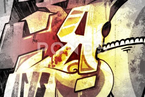 Graffiti over old dirty wall, urban hip hop background gray texture painted w Stock Illustration