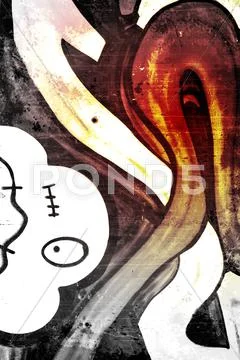 Graffiti over old dirty wall, urban hip hop background gray texture painted w Stock Illustration