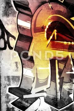 Graffiti over old dirty wall, urban hip hop background gray texture painted w Stock Illustration