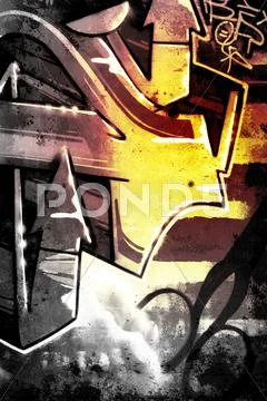 Graffiti over old dirty wall, urban hip hop background gray texture painted w Stock Illustration
